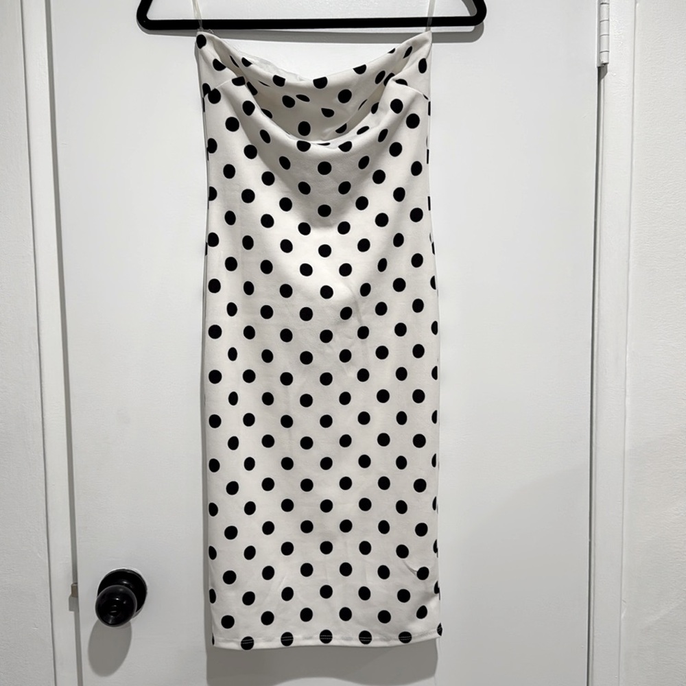 Fashion nova white polka dot straplesss dress